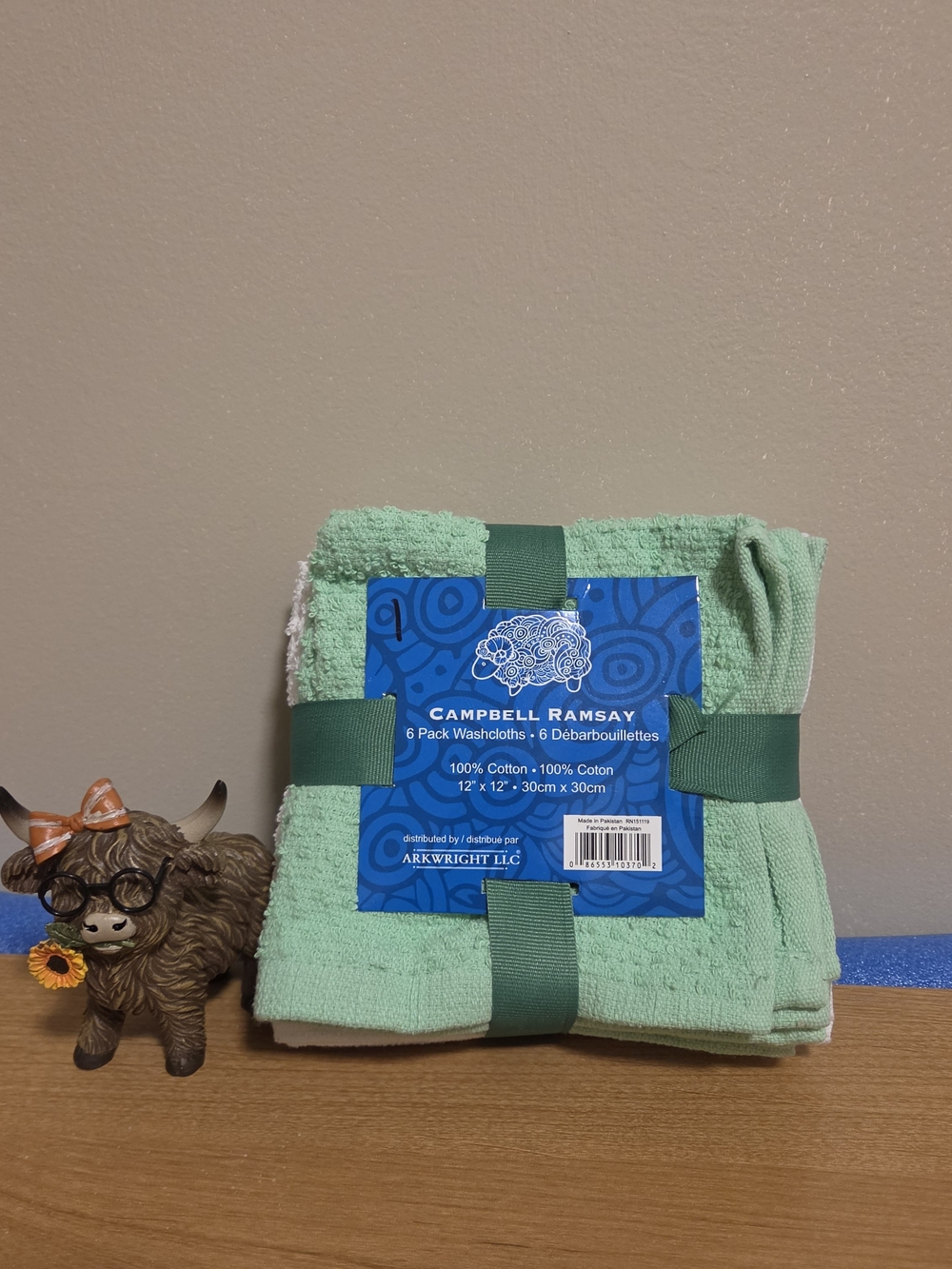 Cambell Ramsay Green Cotton Washcloths - 6 Pack